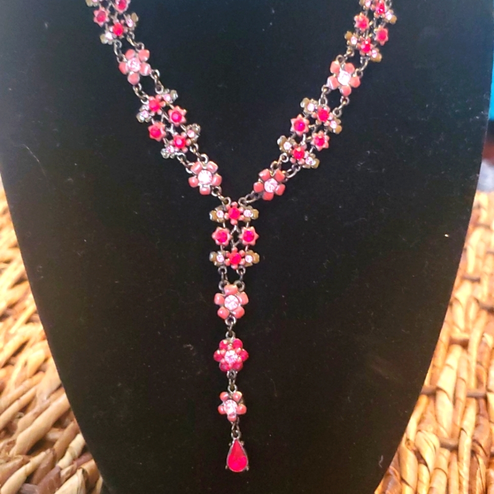 Flower drop necklace with matching earrings